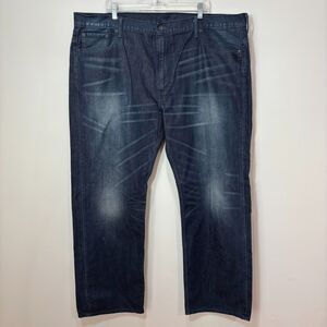 Levis Flex 569 Loose Straight Jeans Mens 44X32 Dark Blue Wash Distressed Y2K